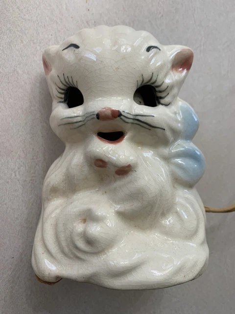 VTG 1950s Cat Lamp Night Light - GLOWING EYES - MCM Kron Style