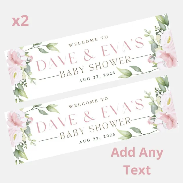2x Personalised BABY SHOWER / GENDER REVEAL Banners LARGE Party Poster Flowers