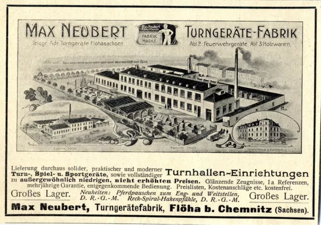 Max Neubert Flöha b. Chemnitz Sachsen* Turn- und Feuerwehr- Geräte* Reklame 1907