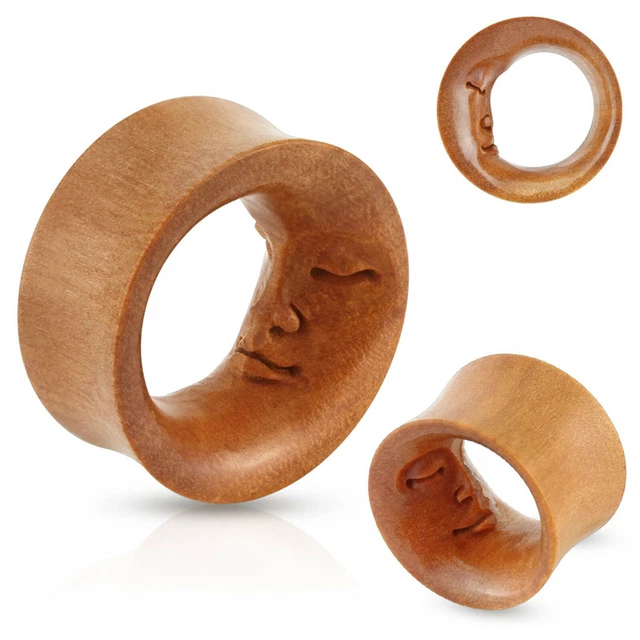 PAIR-Wood Sawo Moon Face Saddle Flare Ear Tunnels 14mm/9/16" Gauge Body Jewelry