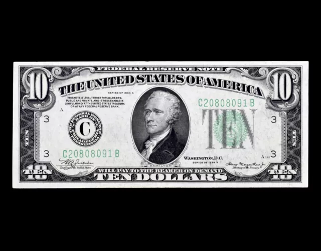 1934-A $10 Federal Reserve Note ✪ Choice Uncirculated Unc ✪ C Phila ◢Trusted◣