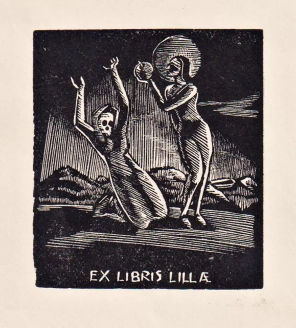 Exlibris Ferenc Bordas / Lilla Femmes Esprit Spirit Hongrie Bookplate
