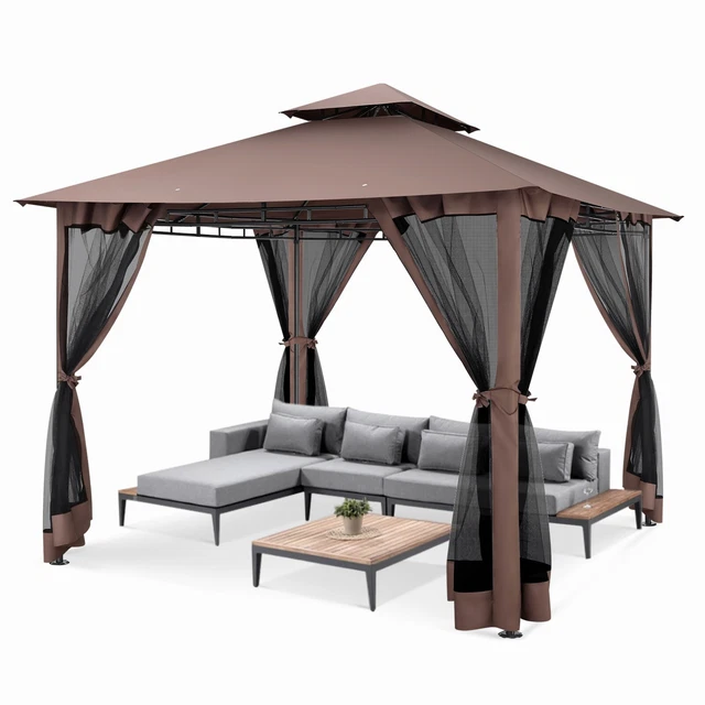 Pavillon 3 x 3m Garten Pavillion mit Moskitonetz Partyzelt Doppeldach Gartenzelt