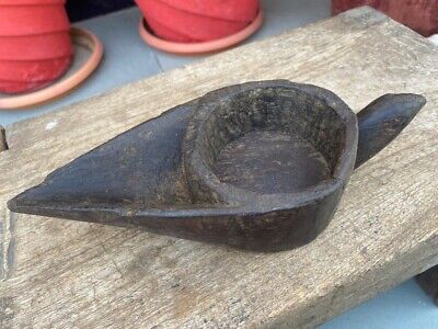 Ancient Old Wooden Hand Carved North Indian Himalaya Nepal Spices Bowl Chopra