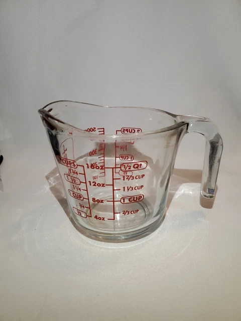VTG Anchor  Hocking Clear Glass  Liquid 2 Cup Measuring Cup Red Lettering USA