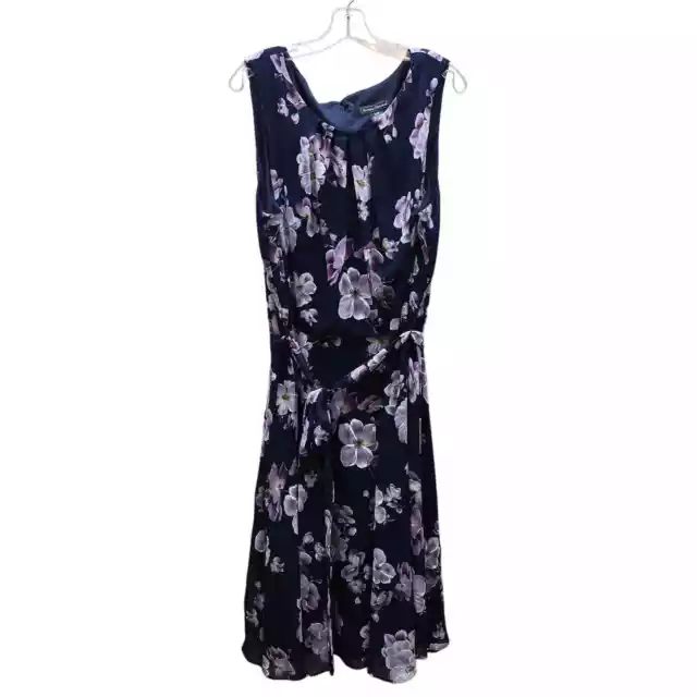 Jessica Howard Floral Fit and Flare Midi Dress Blue/Lavender Size 22W Waist Tie