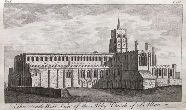 1776 Antique Print; St Albans Cathedral, Hertfordshire after Goadby