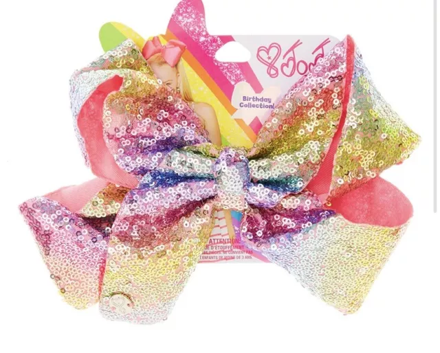 Girls Bowknot 8 inch Kids Sequin Hair Bow With Alligator Clip Rainbow JOJO SIWA