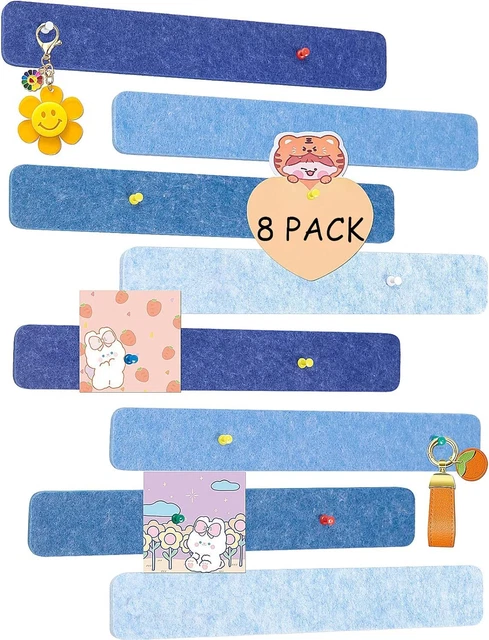 8 Packs Strips Felt Bulletin Board Bar with 50 Push 12.99 x 1.97 inch, Blue
