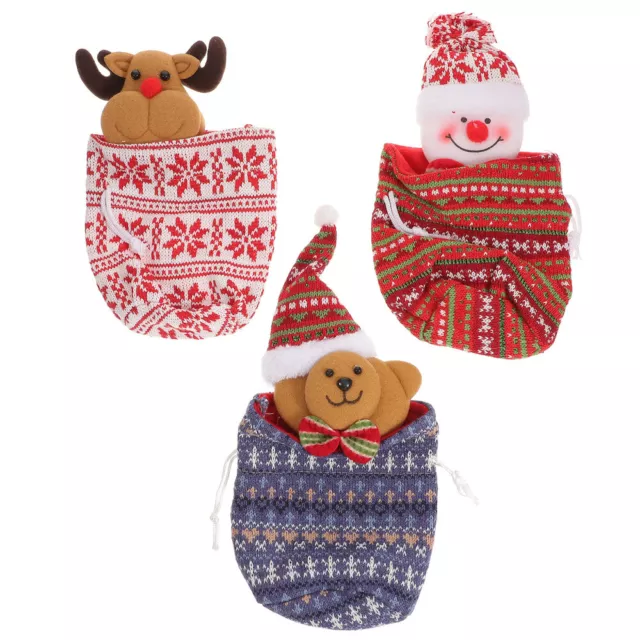 3 piezas bolsa de golosinas de Navidad bolsa de dulces sacos de cordón de fruta