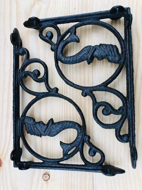 2 Cast Iron MERMAID Brackets Garden Braces Shelf Rustic Corbel Beach Nautical 3