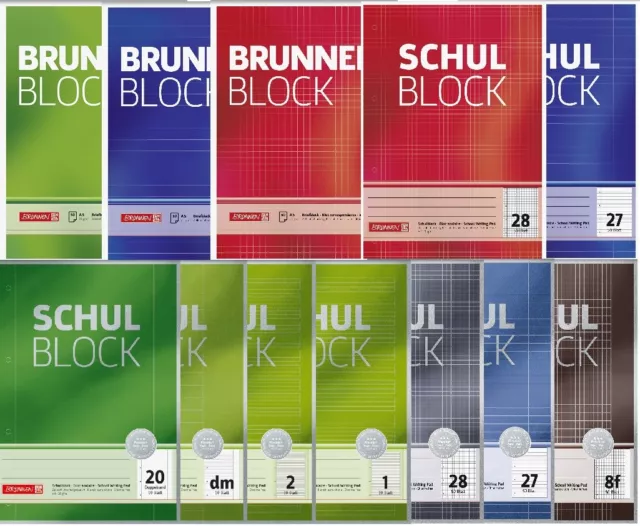 Brunnen A4 Schulblock 70/90gm² liniert kariert unliniert Lin.1,2,dm Auswahl 50 B