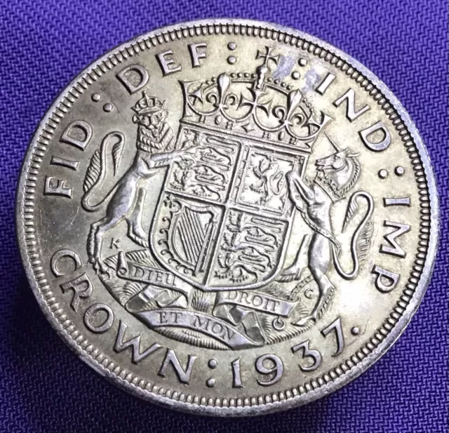 1937 George VI Silver .500 Coronation Crown Coin 28.3g Superb Tone  #SM4963