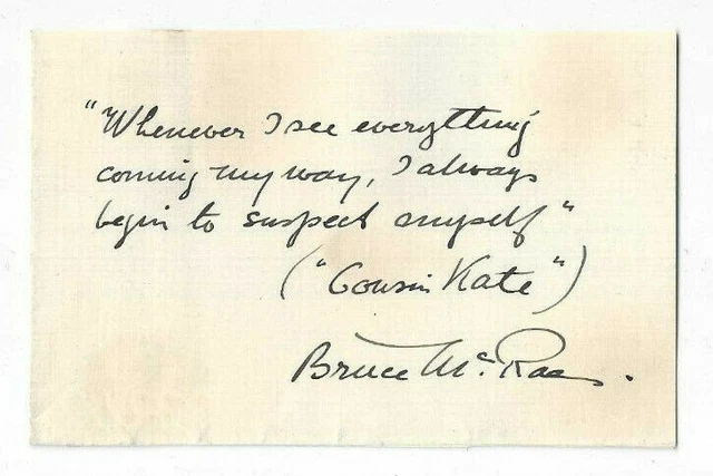Bruce McRae Signed Quote Ca 1903 / Autographed Silent Film Actor Sherlock Holmes