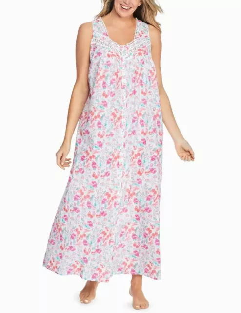 Dreams & Co. Plus Size White Wildflowers Long Sleeveless Floral Nightgown Sz 3X