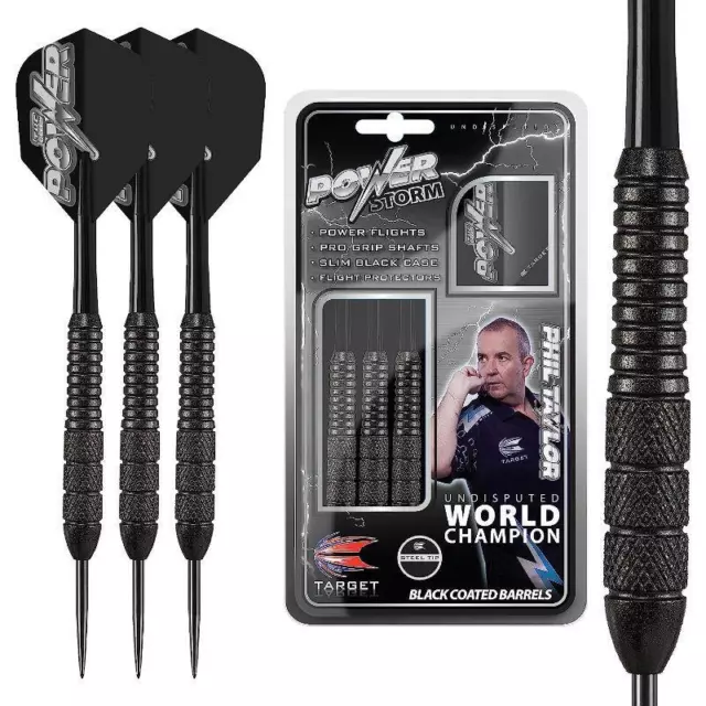 Freccette bersaglio Phil Taylor Power Storm freccette punta in acciaio ottone nero