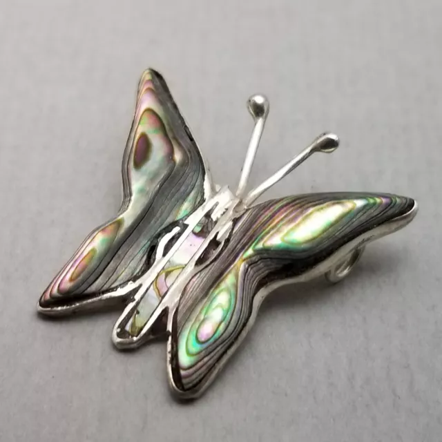 Vintage Mexican Sterling Silver Abalone Shell Butterfly Pendant - 1.7g