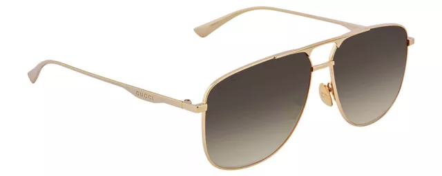 Gucci GG0336S Unisex Square Designer Sunglasses Shiny Gold & Brown Gradient 60mm