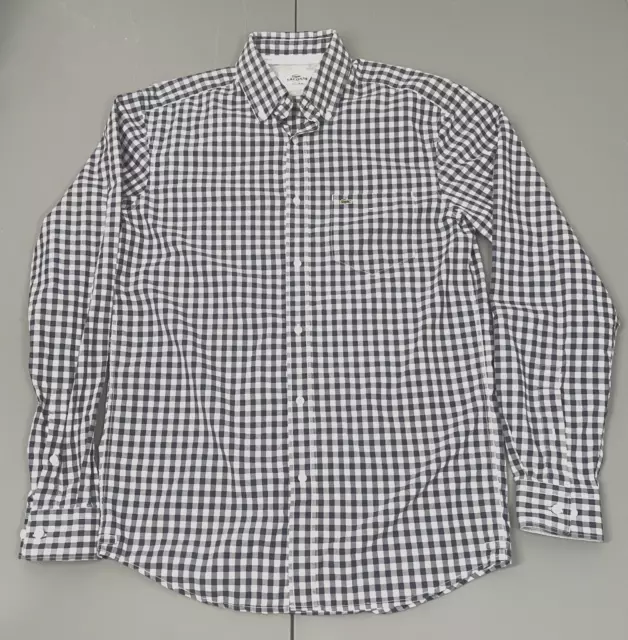 Lacoste Button Down Shirt Mens Blue Check Gingham Regular Fit Long Sleeve Cotton