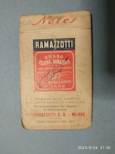 AMARO FELSINA RAMAZZOTTI Pubblicita' originale su block notes epoca inizio '900