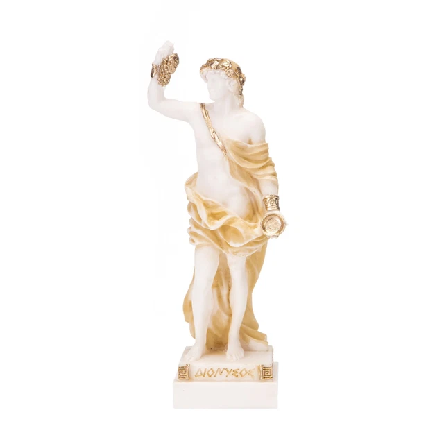 Dionysus Statue Bacchus Greek God of Wine Grape-Harvest Alabaster Gold 6.2 Inch Dionysus Statue Bacchus Greek God of Wine Grape-Harvest Alabaster Gold 6.2 Inch