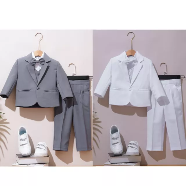 Boys Baby Gentleman 5Pcs Suit Blazer with Bowtie Shirt Vest Pants Party Set
