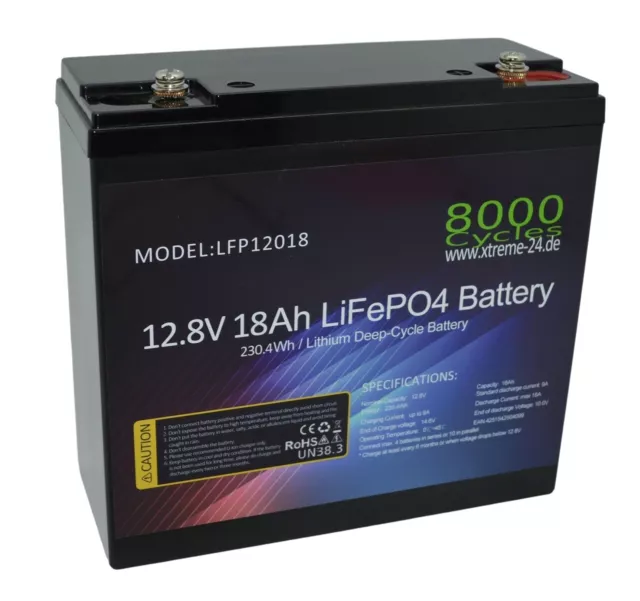 LifePO4 Batterie 12V 18Ah Lithium 230,4Wh BMS eingebaut baugleich 20Ah 24Ah 25Ah