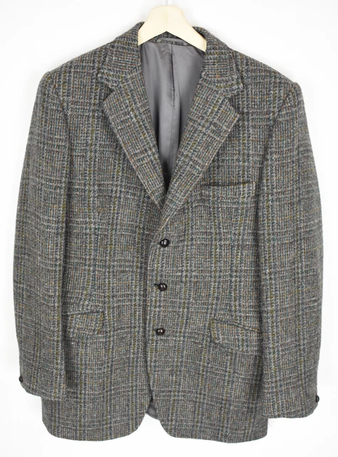 Harris Tweed Giacca Uomo Grande Lana con Motivo Foderato 3 Bottoni