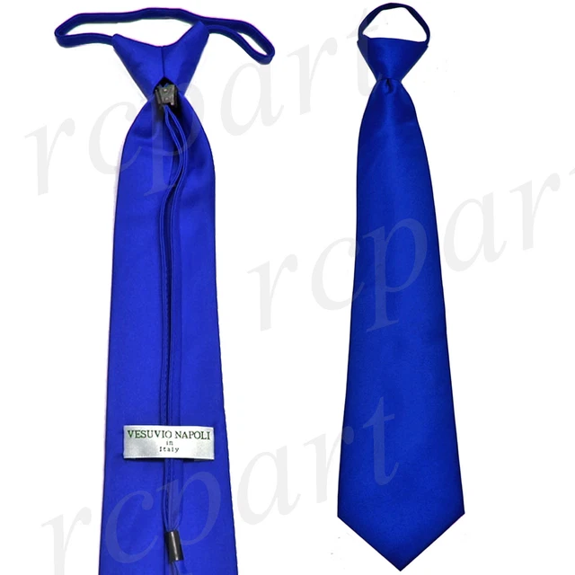 New formal men's pre-tied ready knot necktie & hankie set polyester royal blue 3