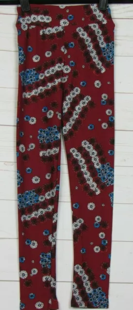 LuLaRoe Kids Americana Fourth Of July Leggings Flags Red Floral Size L/XL New