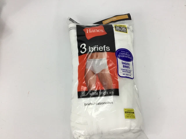 Hanes Sz 3XL 48-50 White Briefs Men's  Flex Waistband 3 Pair Pack NIP. 2010