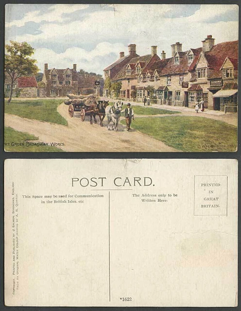 AR Quinton alte Postkarte DER GRÜNE BROADWAY WORCS Worcestershire Pferdewagen 1622
