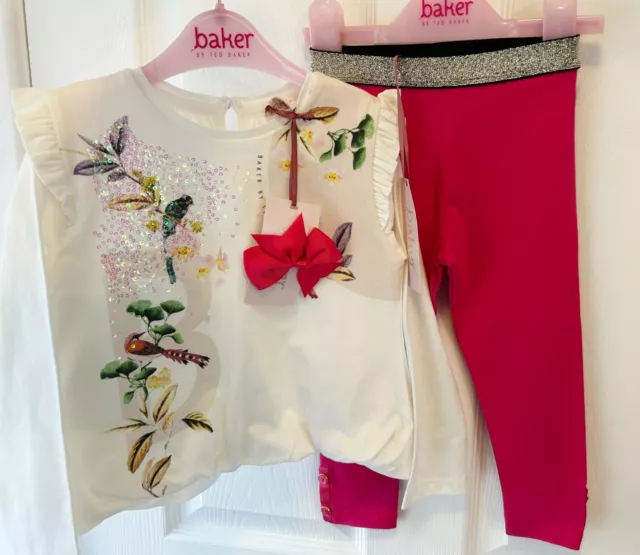 Ted Baker nuovo con etichette 18-24 mesi ragazze set floreale abito bambino leggings top fiocco nuovo