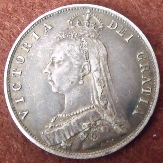 1887 VICTORIA SILVER HALF CROWN  ( .925 Silver )  British 2/6 Coin.   100