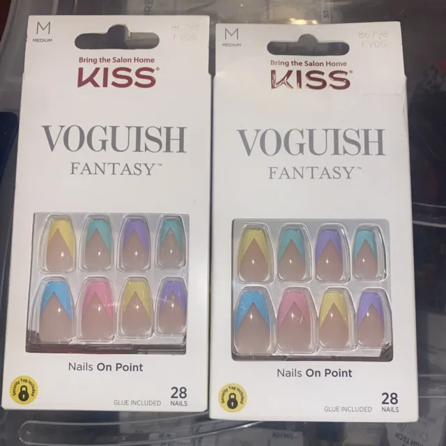 Uñas prensadas medianas Kiss Voguish Fantasy, colores pastel FV05