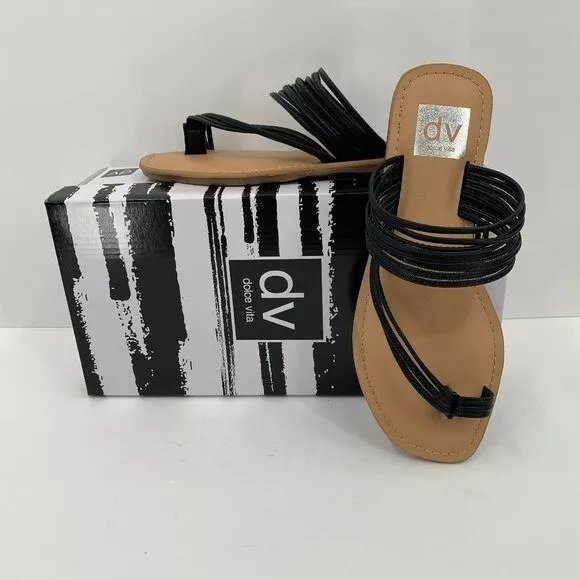 DV Dolce Vita Jabbot strappy toe ring slide flat sandals black square shoe new 7