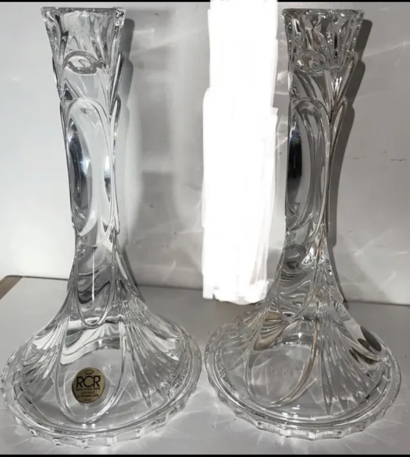 Royal Lead Crystal Rock Glass Set of 2 Candle Stick Holders Heavy