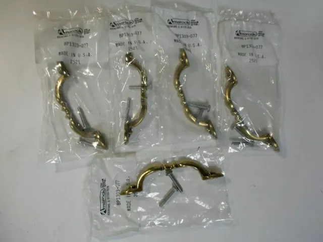 5x Pcs Amerock BP1303-077 3" Traditional Burnished Brass Handel Pulls w/ Screws