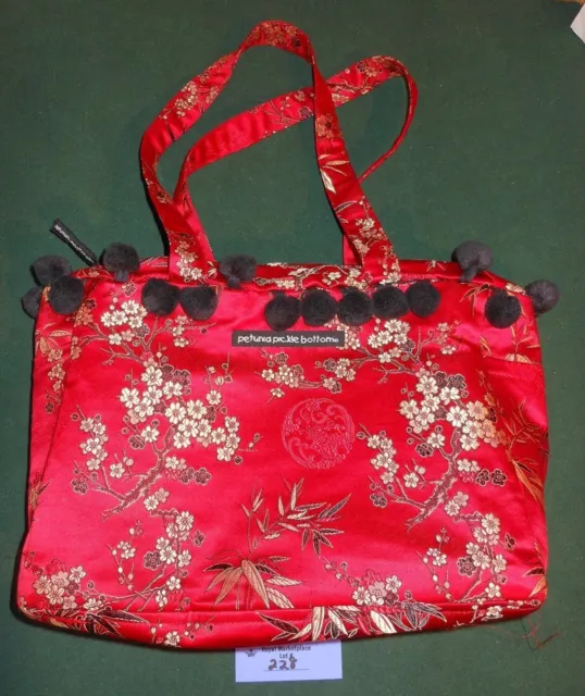 PETUNIA PICKLE BOTTOM Red Sunset Dragon Roll Silk Diaper Bag Tote Asian