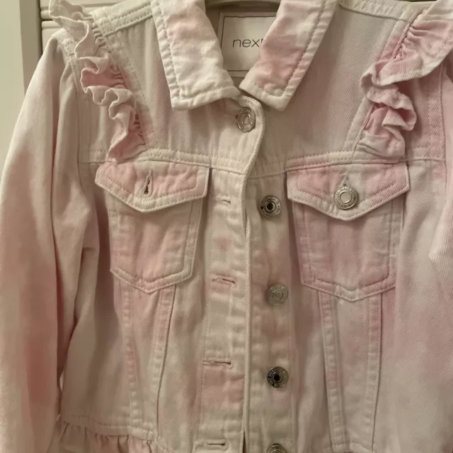 Next Girls Pink And White Denim Jacket 7 Years