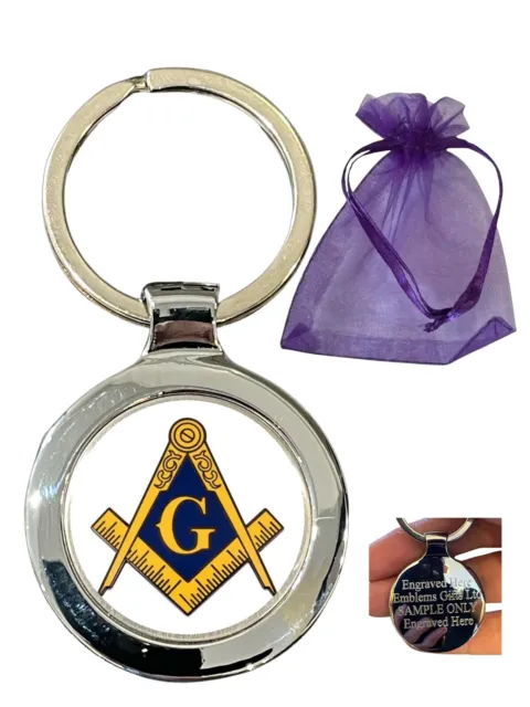 Masonic Crest With G (A) Personalised Beta Keyring in Gift Bag