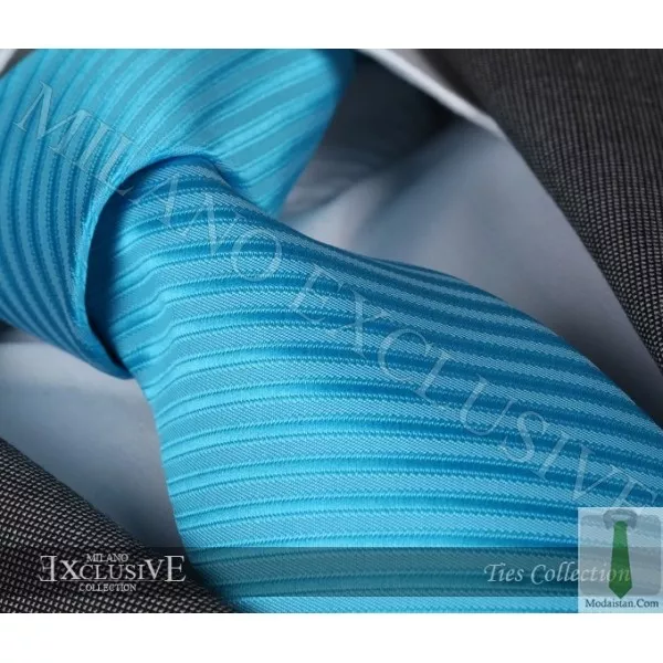 ITALIAN DESIGNER Milano Exclusive TURQUOISE Stripe SILK TIE