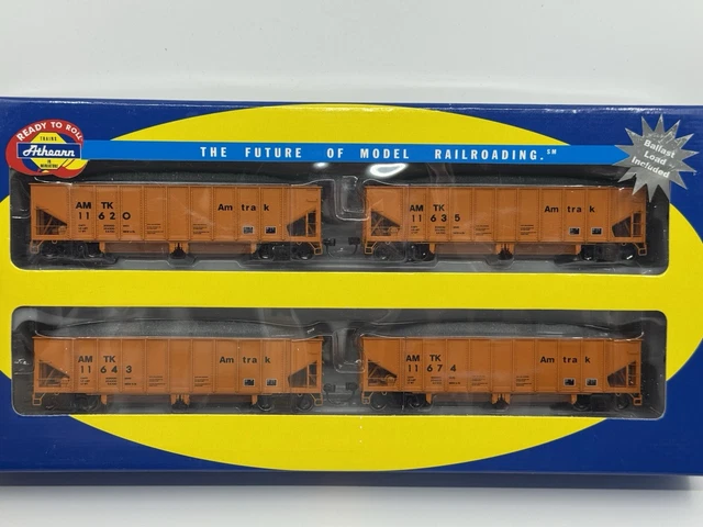 HO Athearn RTR 95714 Amtrak 40’ Outside Braced Ballast Hopper Car (4-Pack)