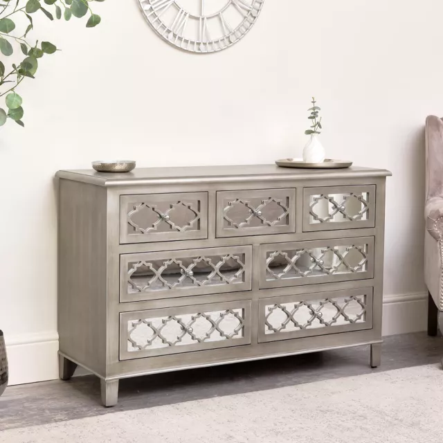 Large Silver Mirrored Chest of 7 Drawers Sabrina Silver Range bedroom storage