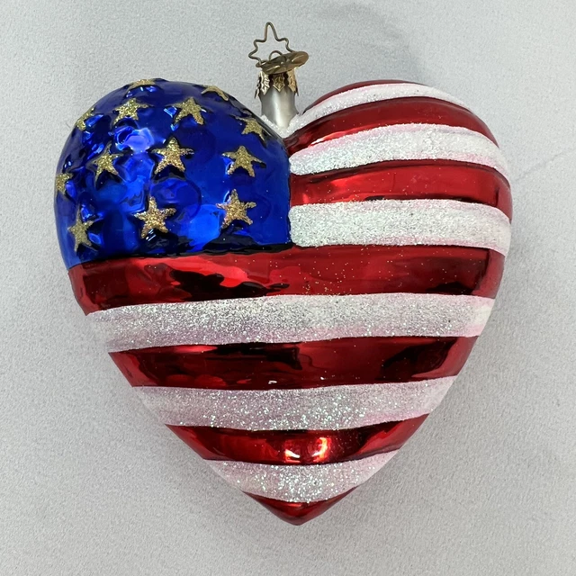 Christopher RADKO AMERICAN FLAG Red Cross BRAVE HEART Christmas Ornament 9/11