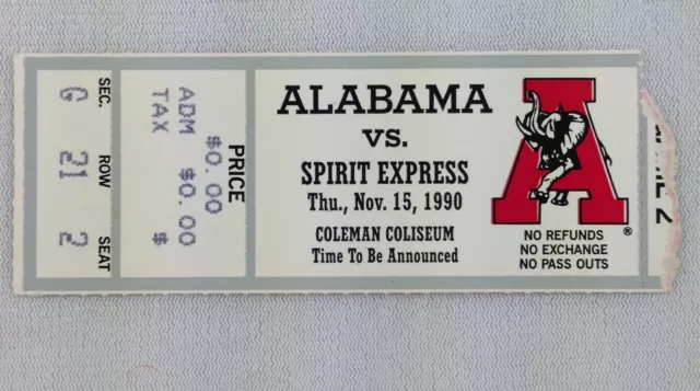 1990 11/15 Spirit Express at Alabama Basketball Ticket Stub