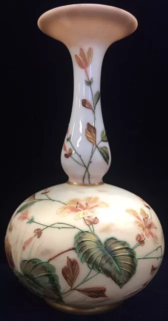 Antique Victorian Milk Glass Vase Hand Decorated Enamel In Plant Flora