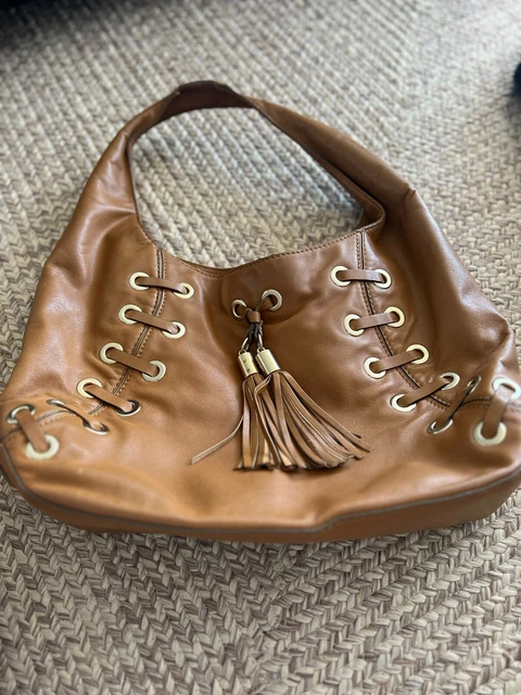 Michael Kors Purse Astor Hobo Grommet Brown Leather  Bag Tassels