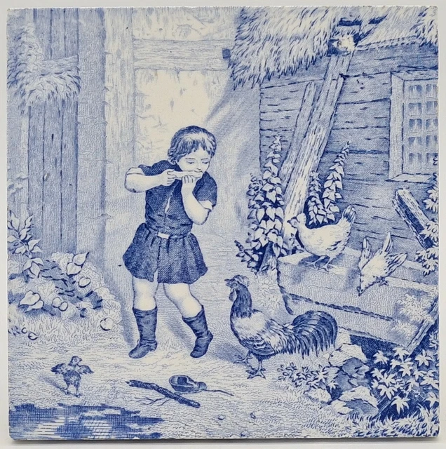 Rare Antique Victorian Blue And White Transfer Printed Tile C1880 Ae4