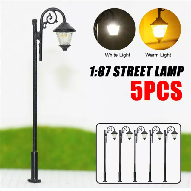 5Pcs Model Railway Train White / Warm 1:87 Lamp Street Lights HO/OO Scale LEDs